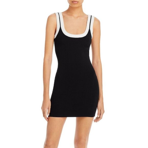 Alexander Wang Logo Jacquard Trim Tank Mini Dress Colorblock Black White XS - Picture 2 of 7